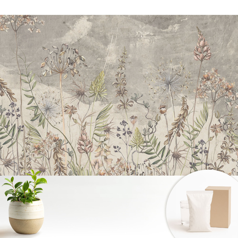 Flori rustice pe un fundal gri