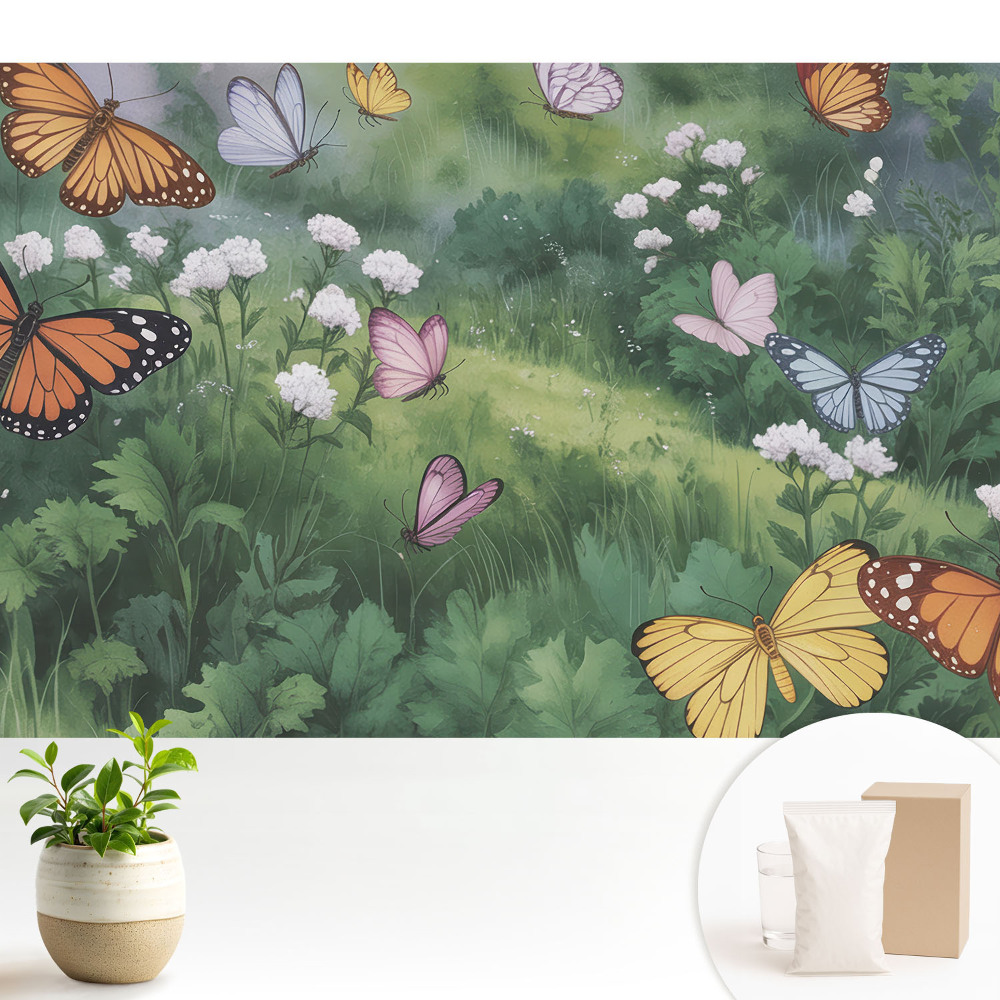 Fluturi colorați peste o pajiște plină de flori