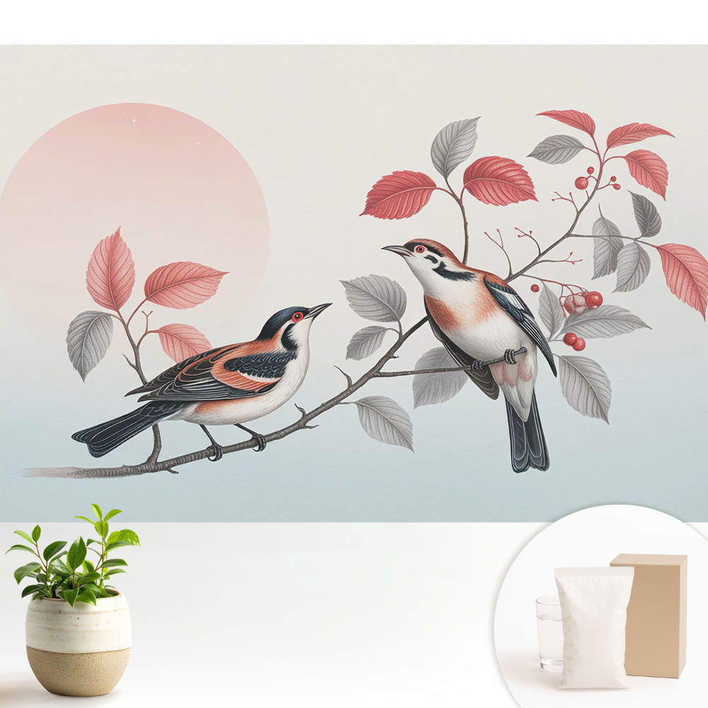 Păsări pe o ramură, compoziție armonioasă