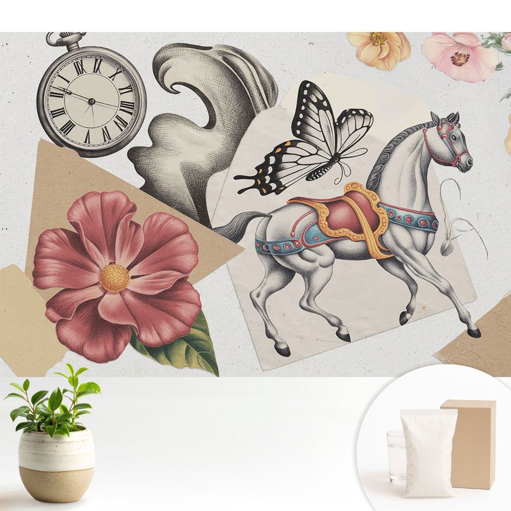 Model vintage cu un cal și flori