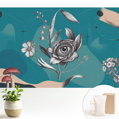 Colaj suprarealist cu flori.