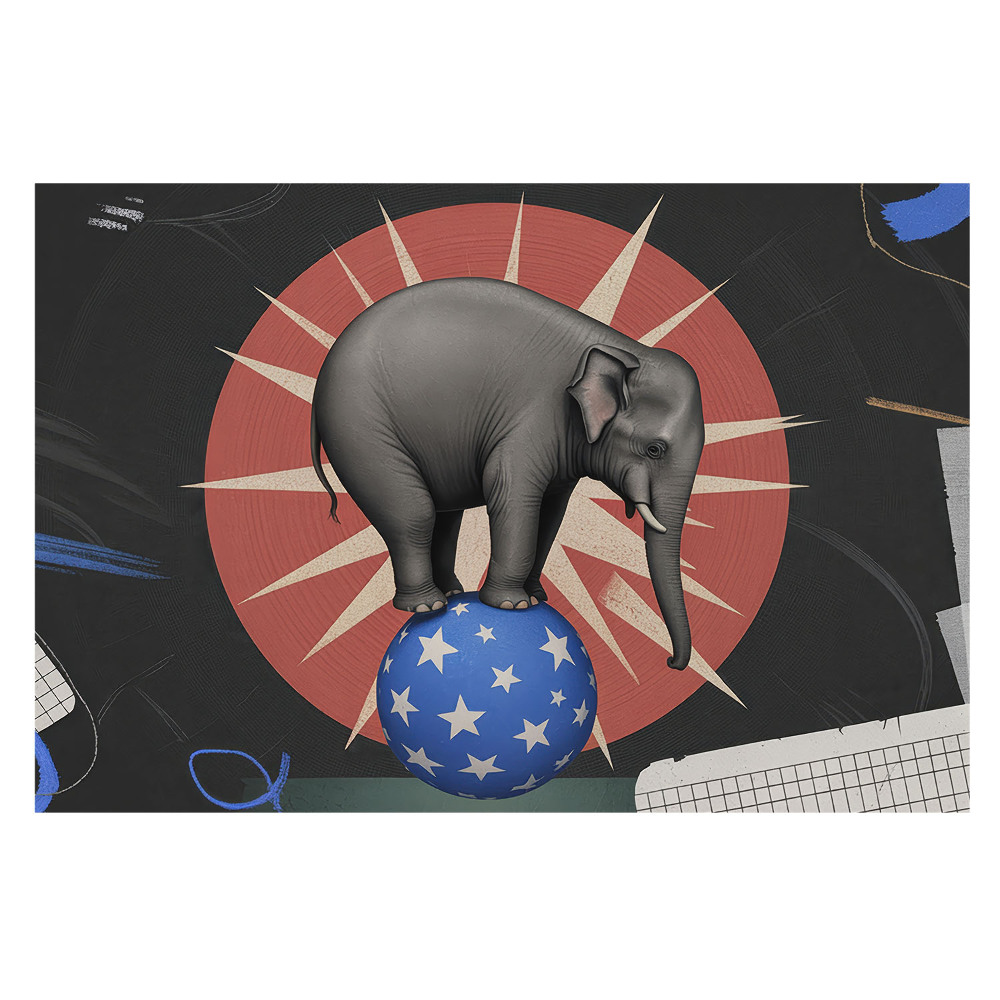 Elefant în stil retro jucându-se pe o minge