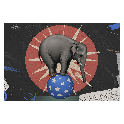 Elefant în stil retro jucându-se pe o minge