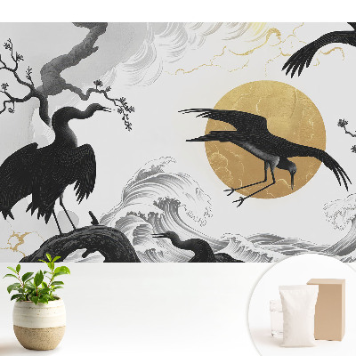 Păsări și valuri minimaliste cu cerc