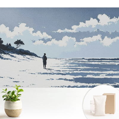 Siluetă singură pe fundal albastru de plajă