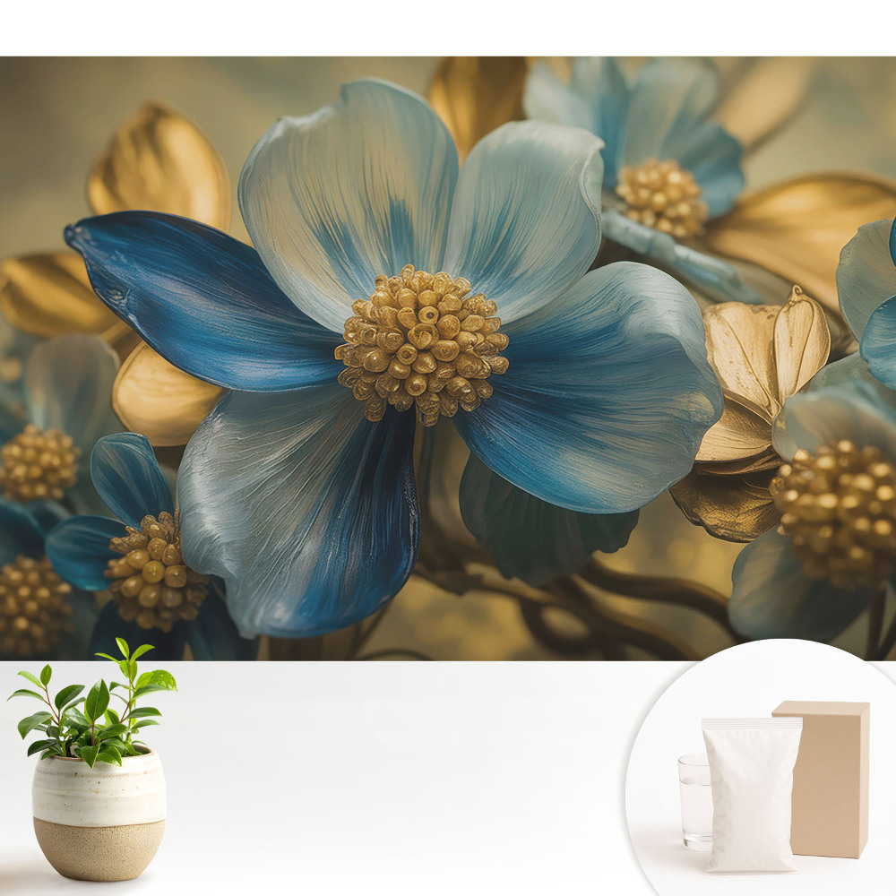 Flori albastre cu centre galbene