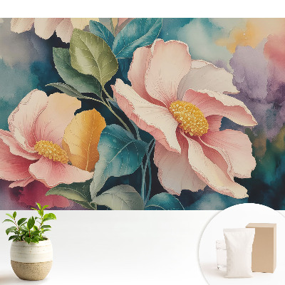 Flori pastelate cu frunze în stil acuarelă