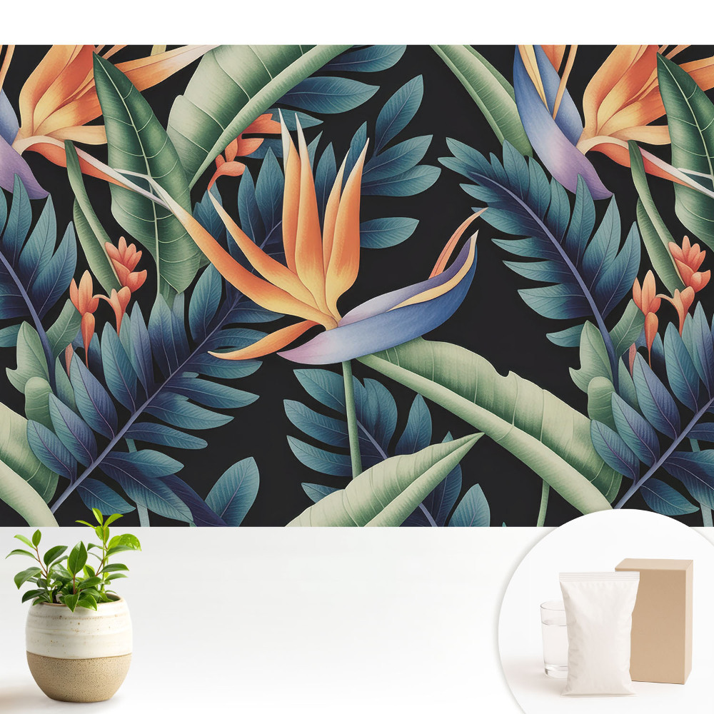 Flori tropicale pe fundal negru