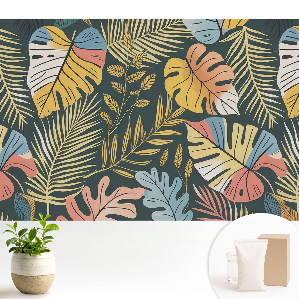 Frunze tropicale colorate pe un fundal întunecat