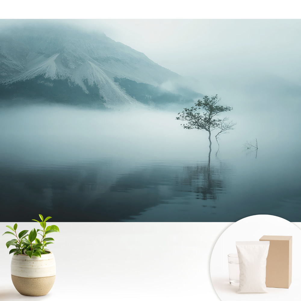 Un copac singuratic în ceața dimineții