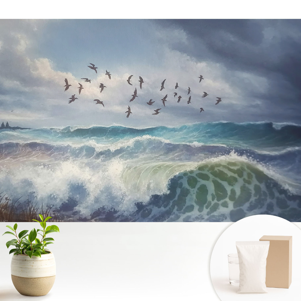 Grup de păsări din valurile mării