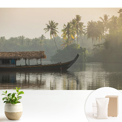 Peisaj mistic cu o barcă și palmieri