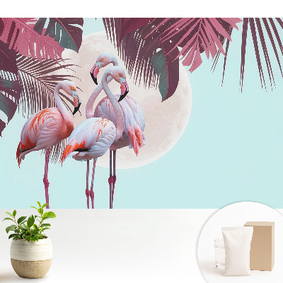 Flamingi colorați într-un cadru tropical