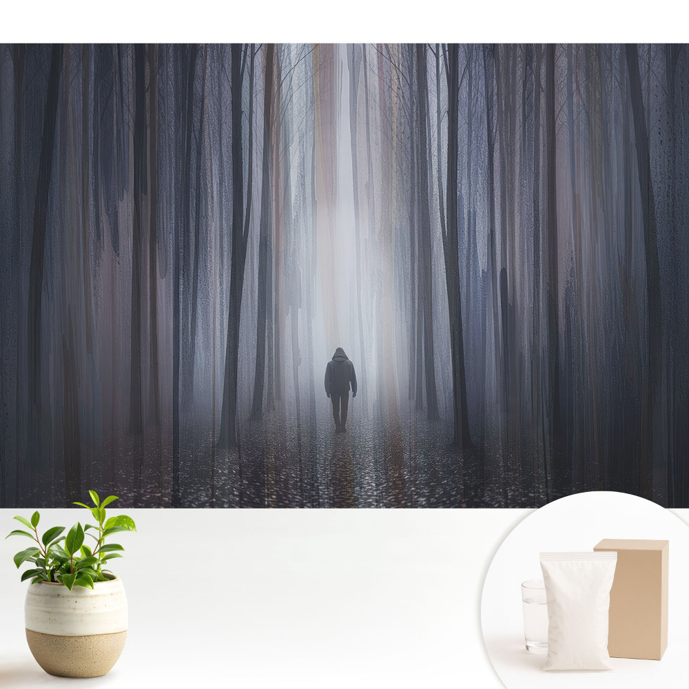 O figură singuratică într-o pădure misterioasă