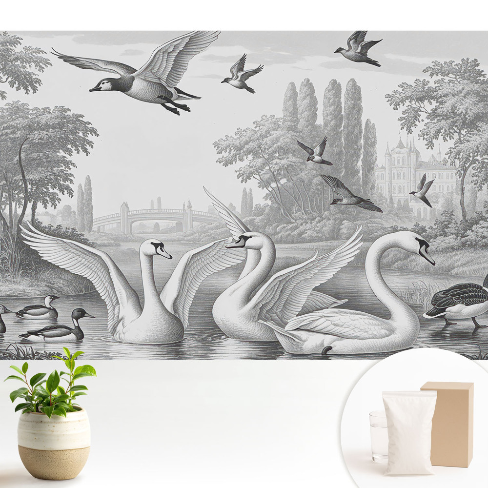 Peisaj romantic cu lebede