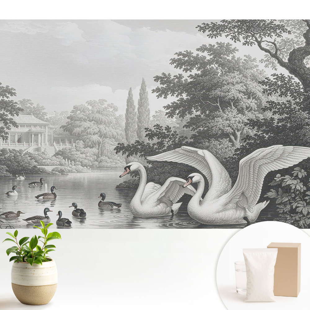 Un lac cu lebede și rațe în stil clasic