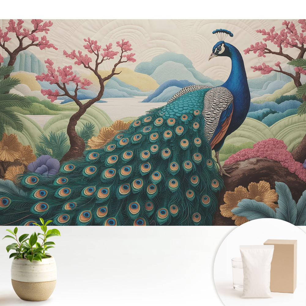 Un păun exotic într-un peisaj pastelat