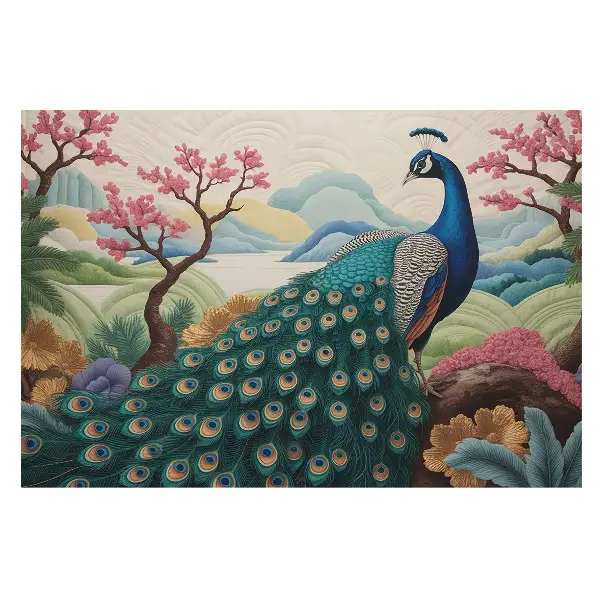 Un păun exotic într-un peisaj pastelat