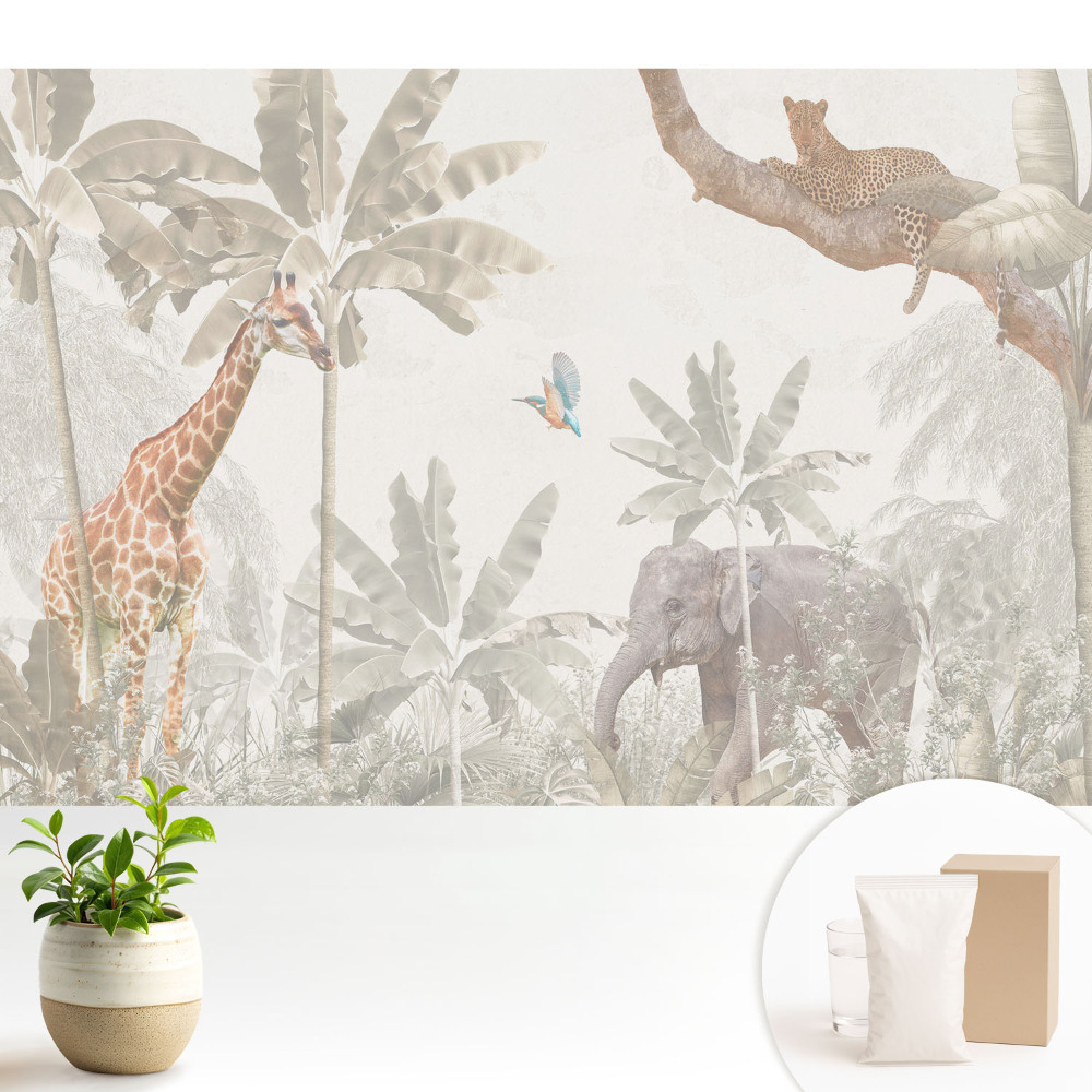 Faună și floră exotică în tonuri pastelate