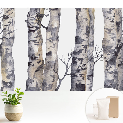 Trunchiuri de aspen gri în acuarelă