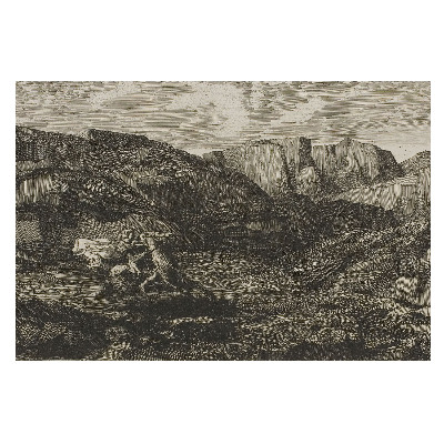 Peisaj montan cu călăreț, imprimat în stil clasic