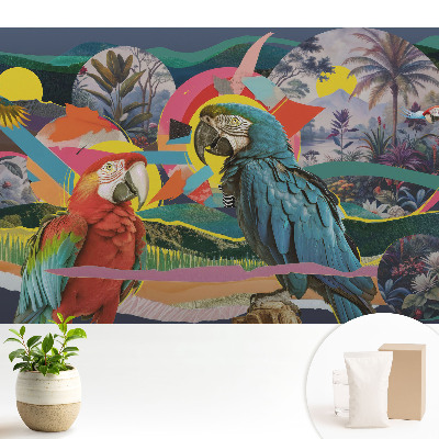 Papagali colorați într-un cadru tropical