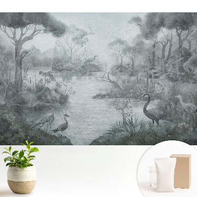 Peisaj misterios de pădure lângă lac