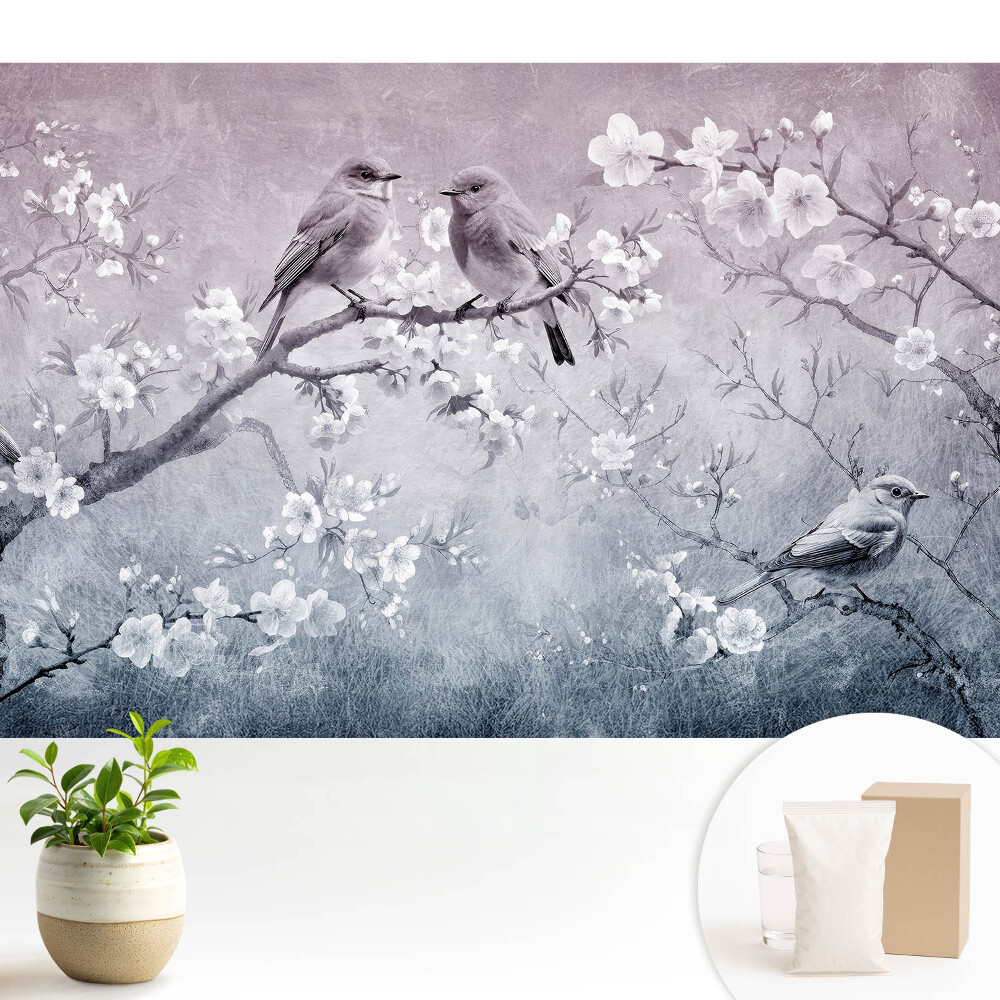 Păsări pe ramuri de flori