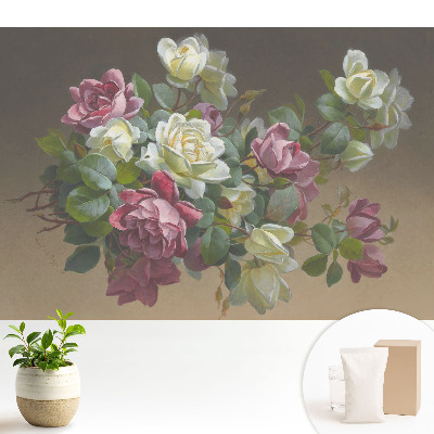 Compoziție romantică de flori și frunze