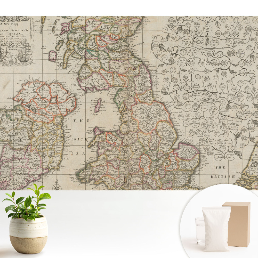 Hartă veche a Insulelor Britanice cu detalii.