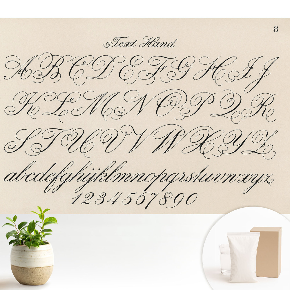 Alfabet caligrafic cu înflorituri elaborate