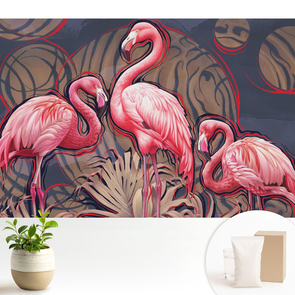Compoziție armonioasă cu fundal abstract și flamingo