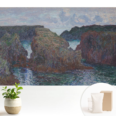 Iluștrație în stil impresionist cu peisaj marin de coastă stâncoasă