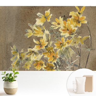 Flori galbene pe fond maro