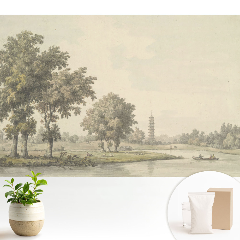 Un peisaj pitoresc cu o pagodă și un iaz