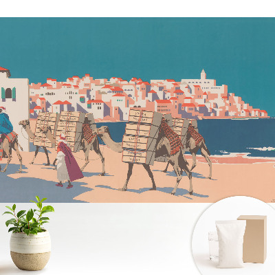 Ilustrație a unei caravane de cămile pe mare