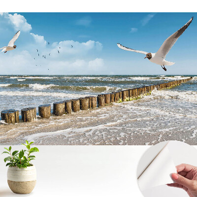 Pescăruși zburând deasupra mării