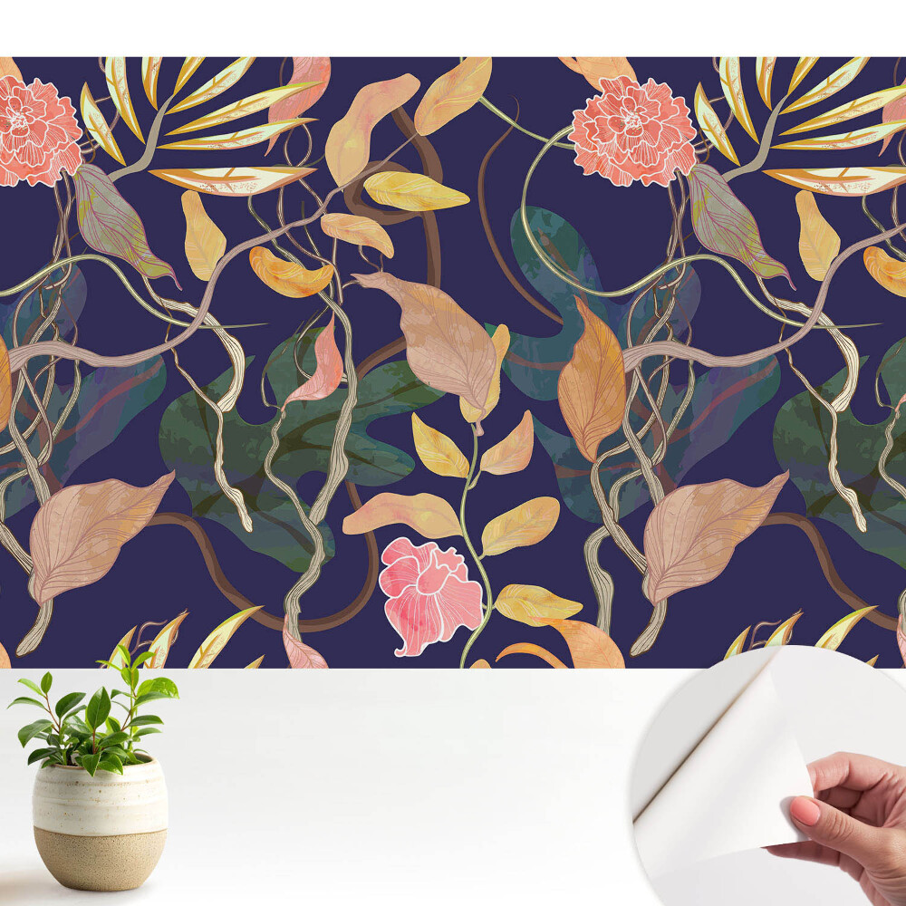 Floră exotică pe un fundal albastru marin