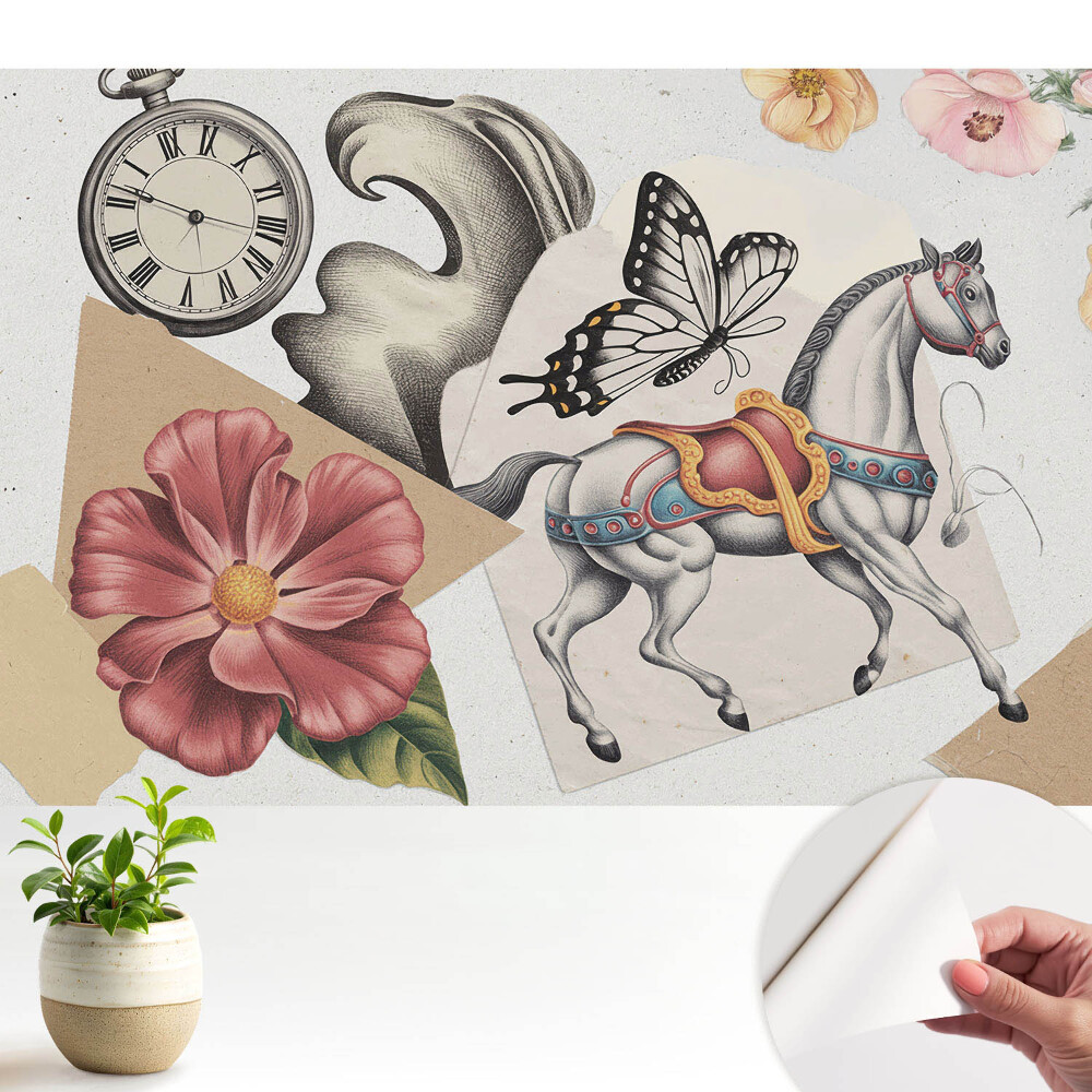 Model vintage cu un cal și flori