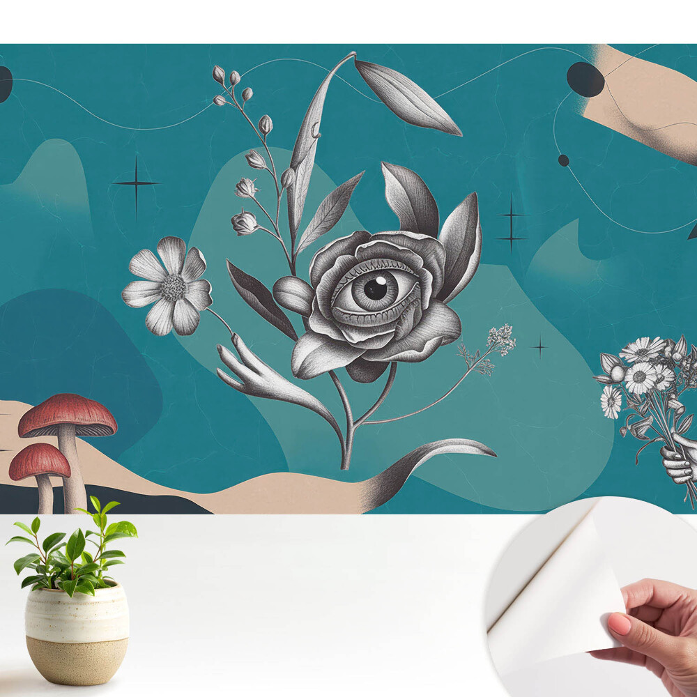 Colaj suprarealist cu flori.