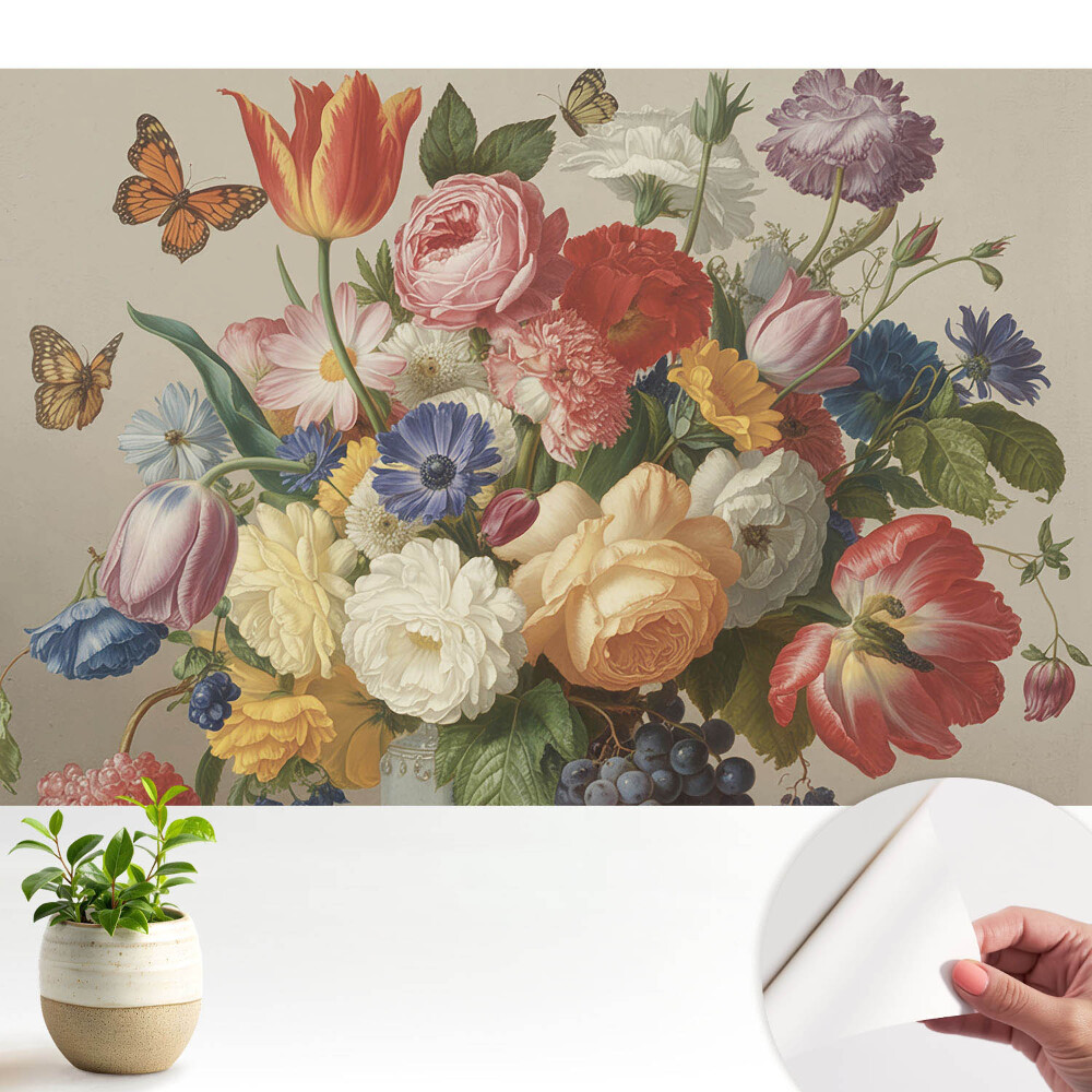 Buchet colorat de flori cu fluturi