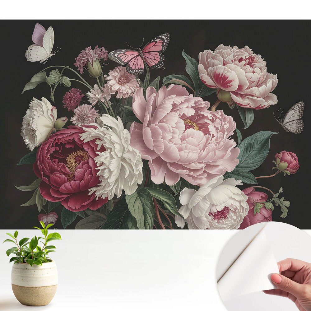 Bujori și fluturi romantici