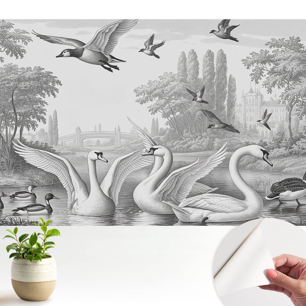 Peisaj romantic cu lebede