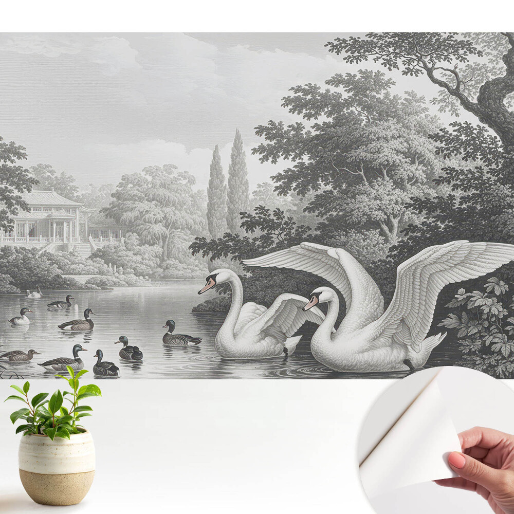 Un lac cu lebede și rațe în stil clasic