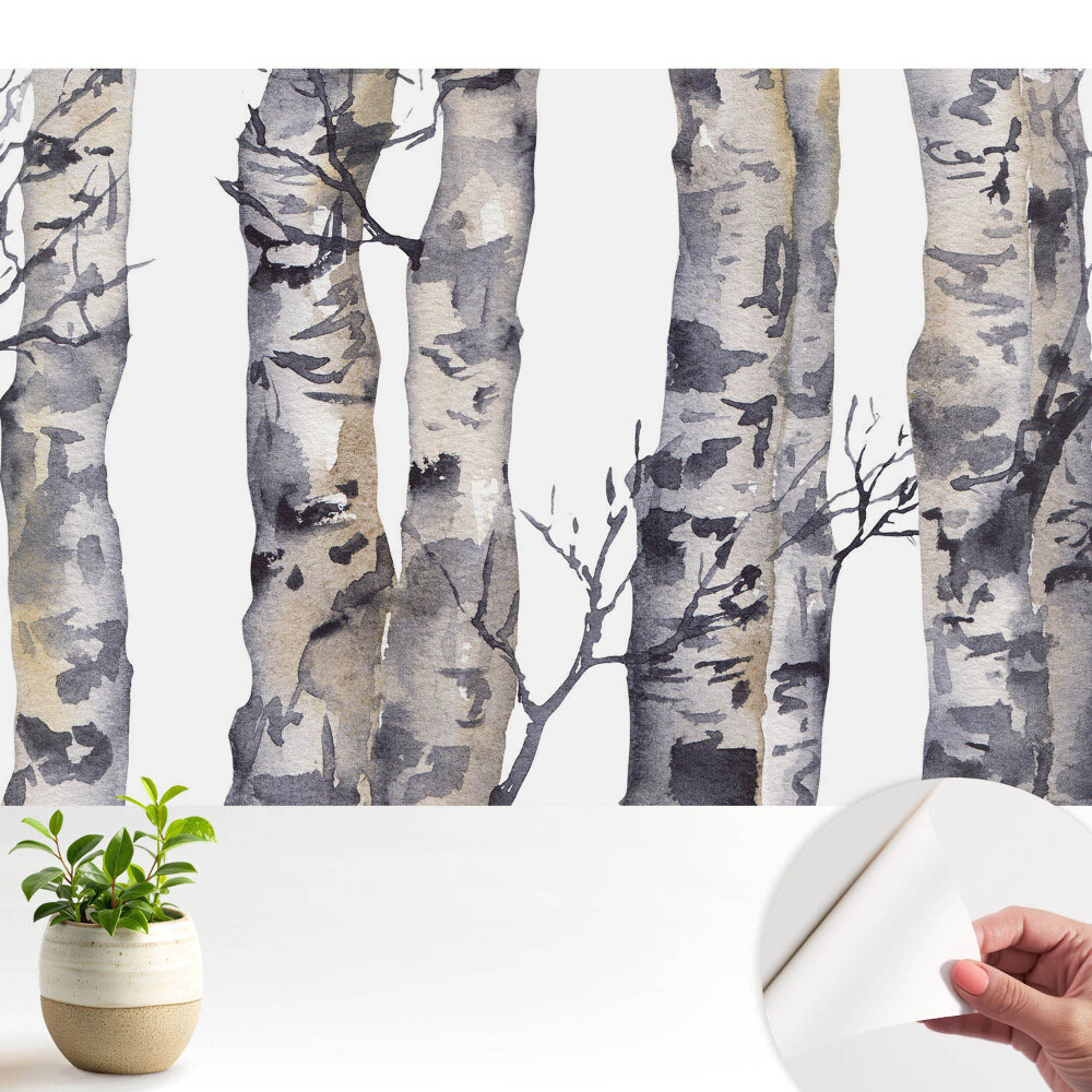 Trunchiuri de aspen gri în acuarelă