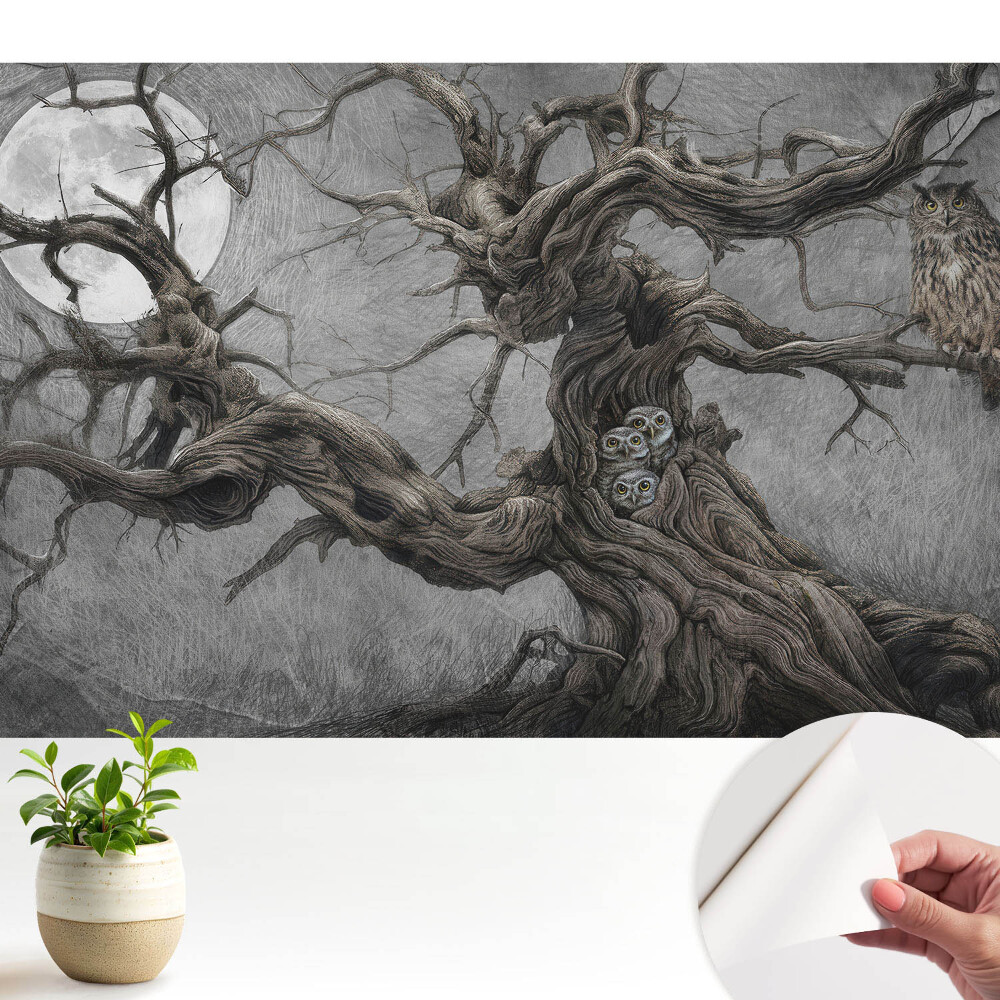 Peisaj magic de noapte cu bufnițe