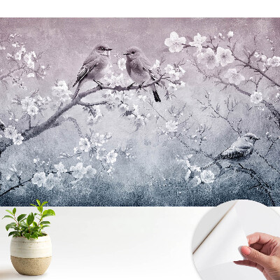 Păsări pe ramuri cu flori