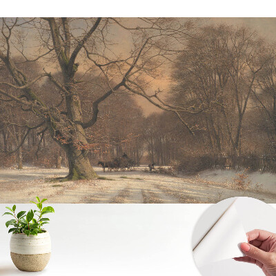 Pădure de iarnă cu motiv natural ce exprimă liniște