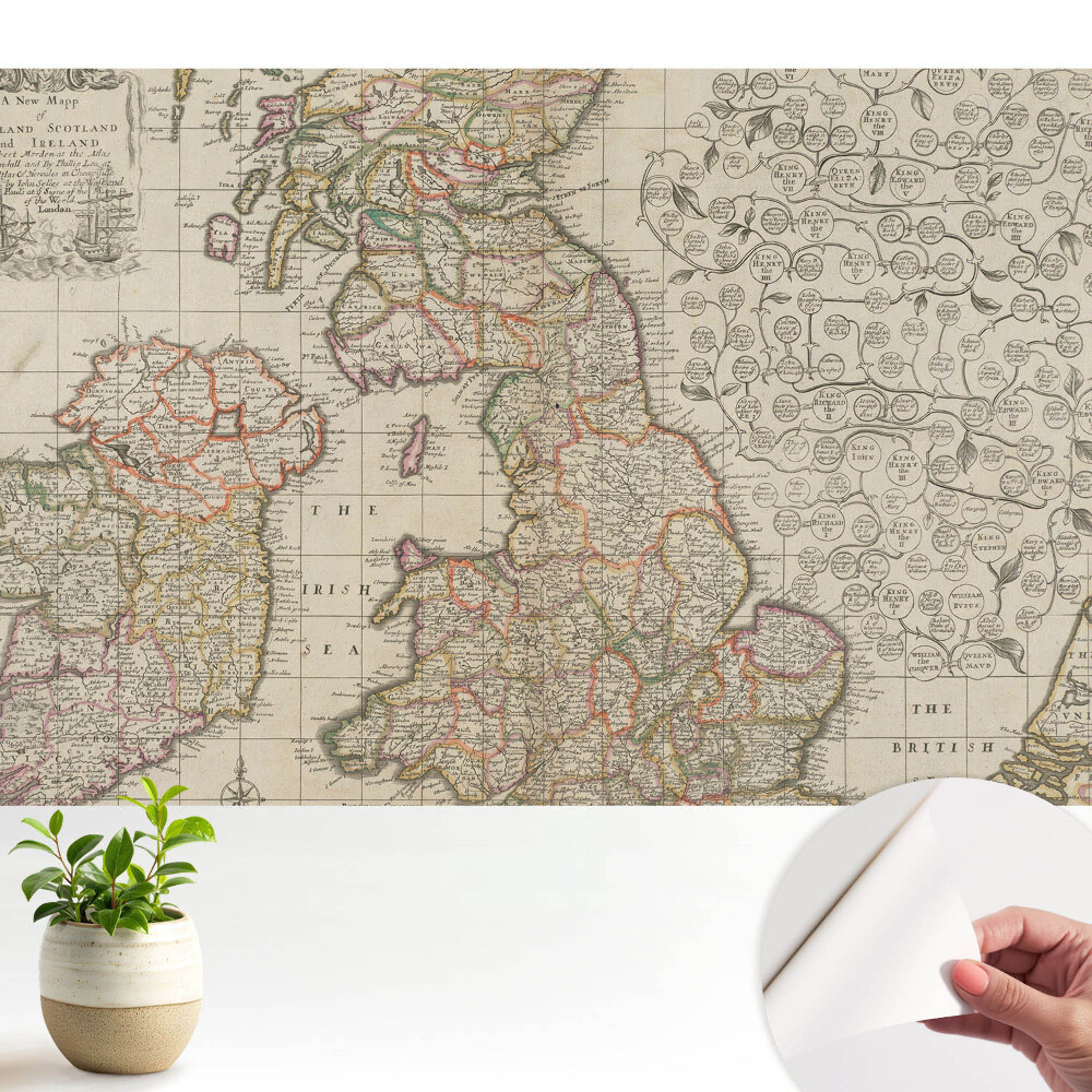 Hartă veche a Insulelor Britanice cu detalii.