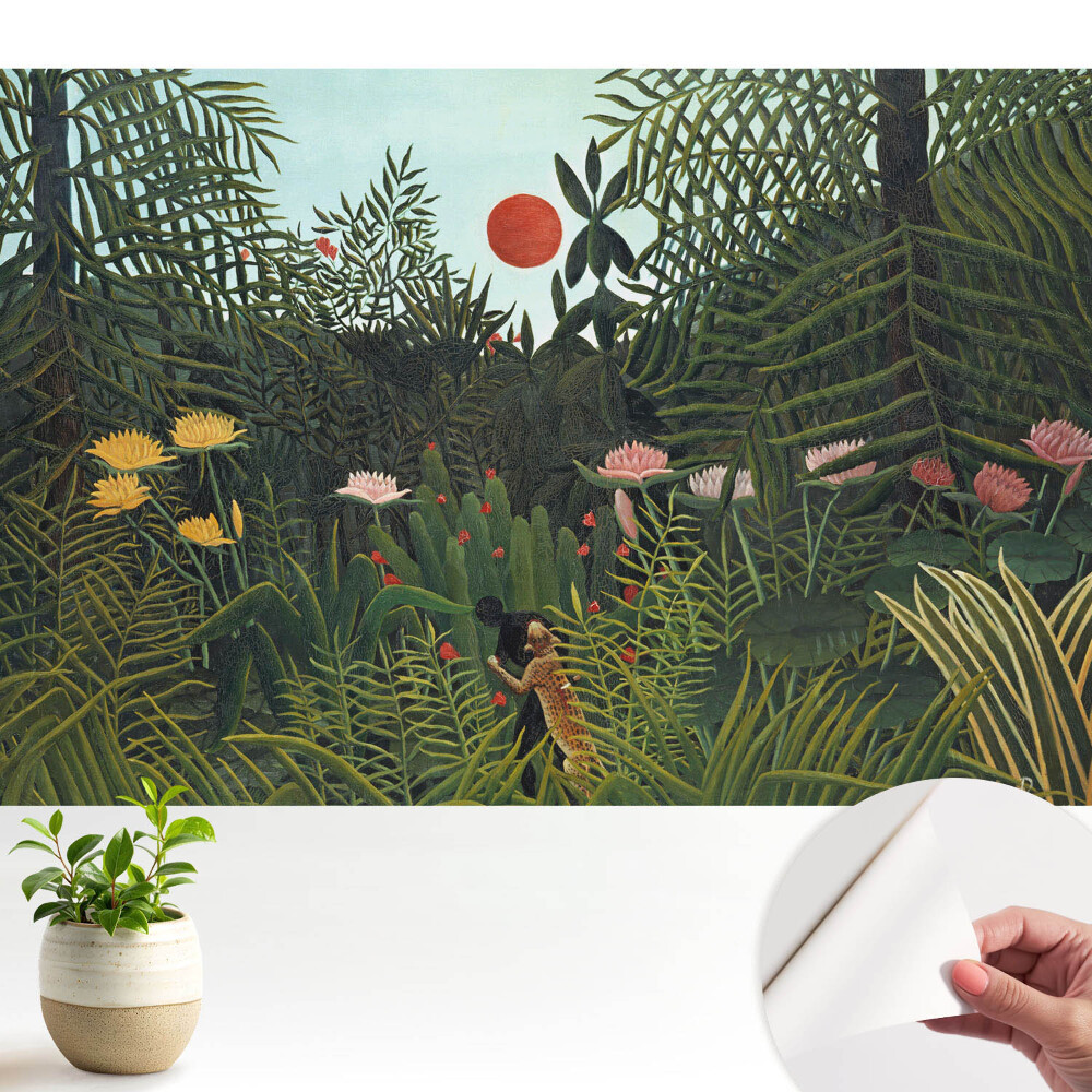 Junglă tropicală cu un soare roșu